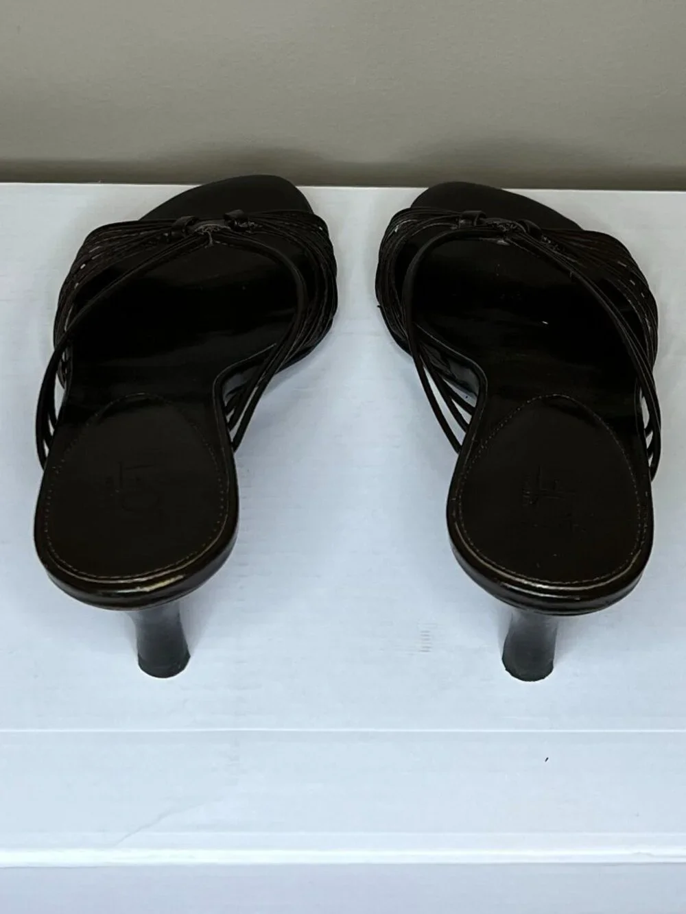 Ann Taylor Loft Brown Strappy Leather Kitten Heel Slide Sandals Women's Size 8